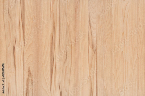 Smooth beech wooden surface with subtle grain pattern. Light natural wood texture background. Design for banner, poster, wallpaper, template, mockup, header. Flat lay composition with copy space