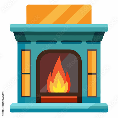 Electric Fireplace illustration with vibrant flames against a white background