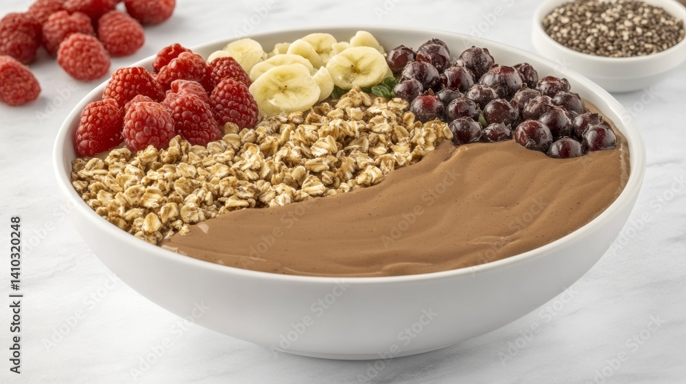 Chocolate Smoothie Bowl with Oatmeal Raspberries Blueberries and Bananas Chocolate Smoothie Bowl with Oatmeal Raspberries Blueberries and Bananas