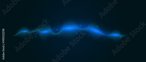 Blue neon sound wave on dark background, AI voice assistant visualization, Sound wave equalizer, Vector illustration.