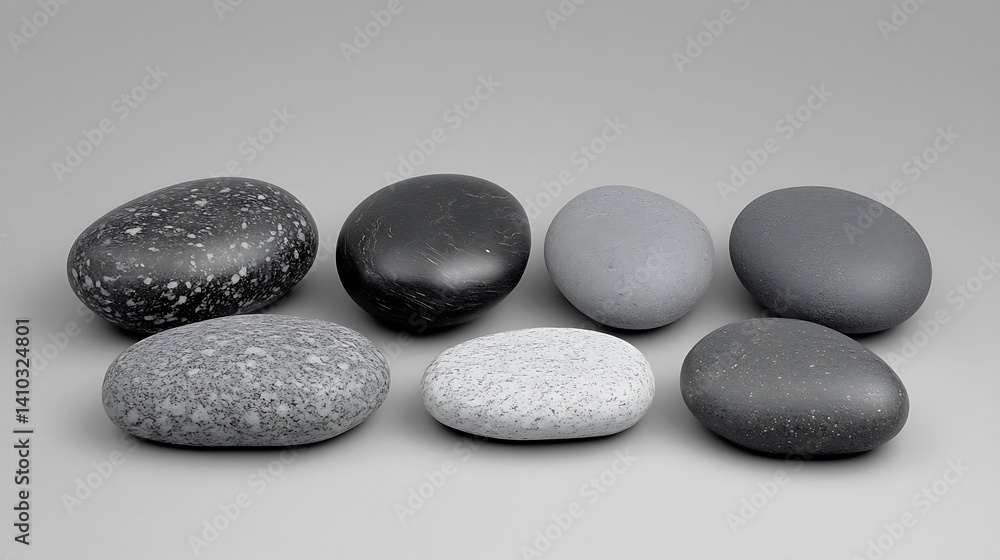 Smooth and Polished Rocks on a Neutral Gray Background Smooth and Polished Rocks on a Neutral Gray Background