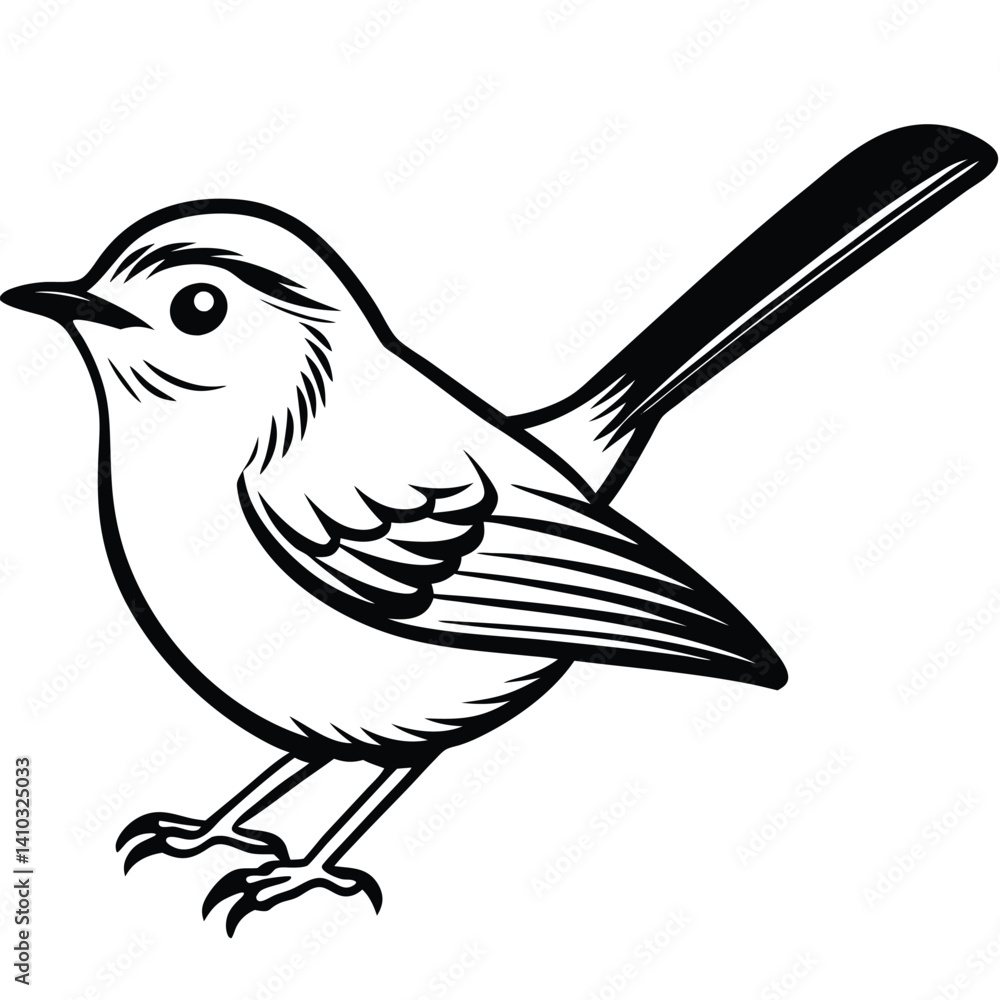 Fototapeta premium Blue-gray Gnatcatcher illustration flat vector design