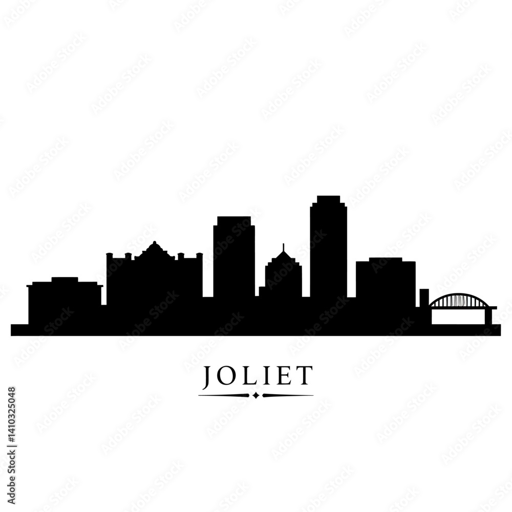 Fototapeta premium Joliet Illinois Skyline Silhouette Black Cityscape.