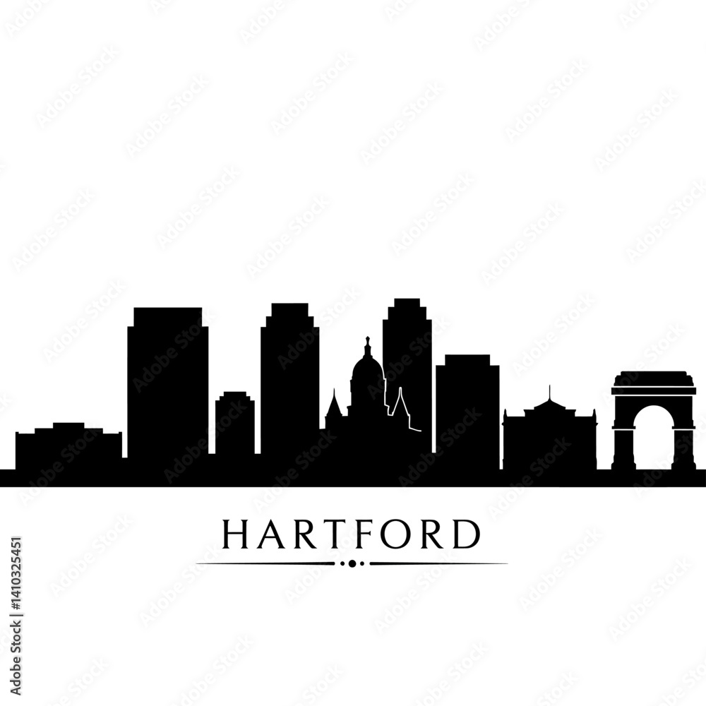 Naklejka premium Hartford CT Skyline Silhouette with Black White.