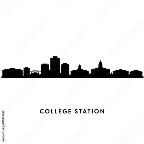 College Station with Texas City Skyline Silhouette.