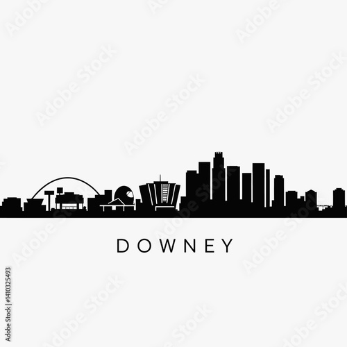 Downey California Skyline Silhouette Vector.