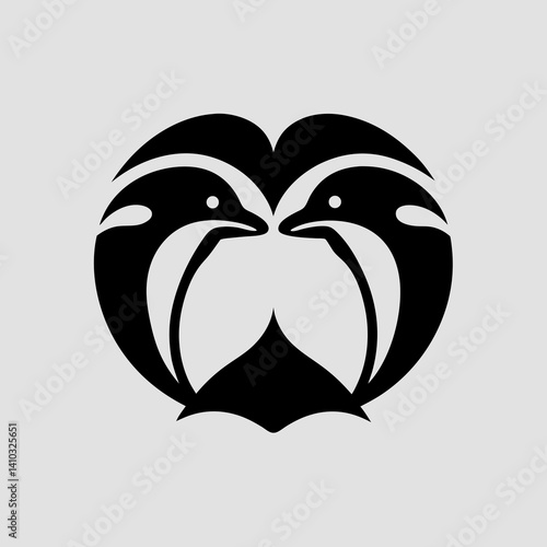 Vector illustrations of two dolphins with heart icon