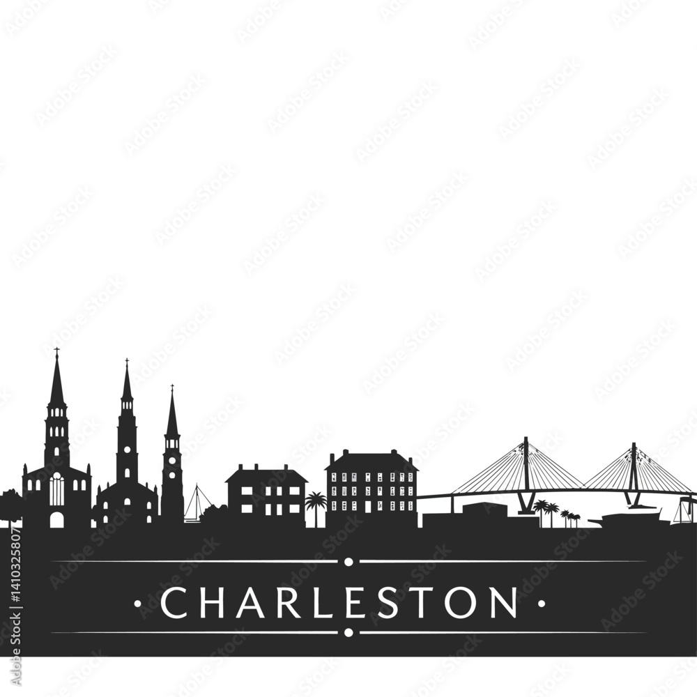Obraz premium Charleston Skyline with South Carolina Vector.