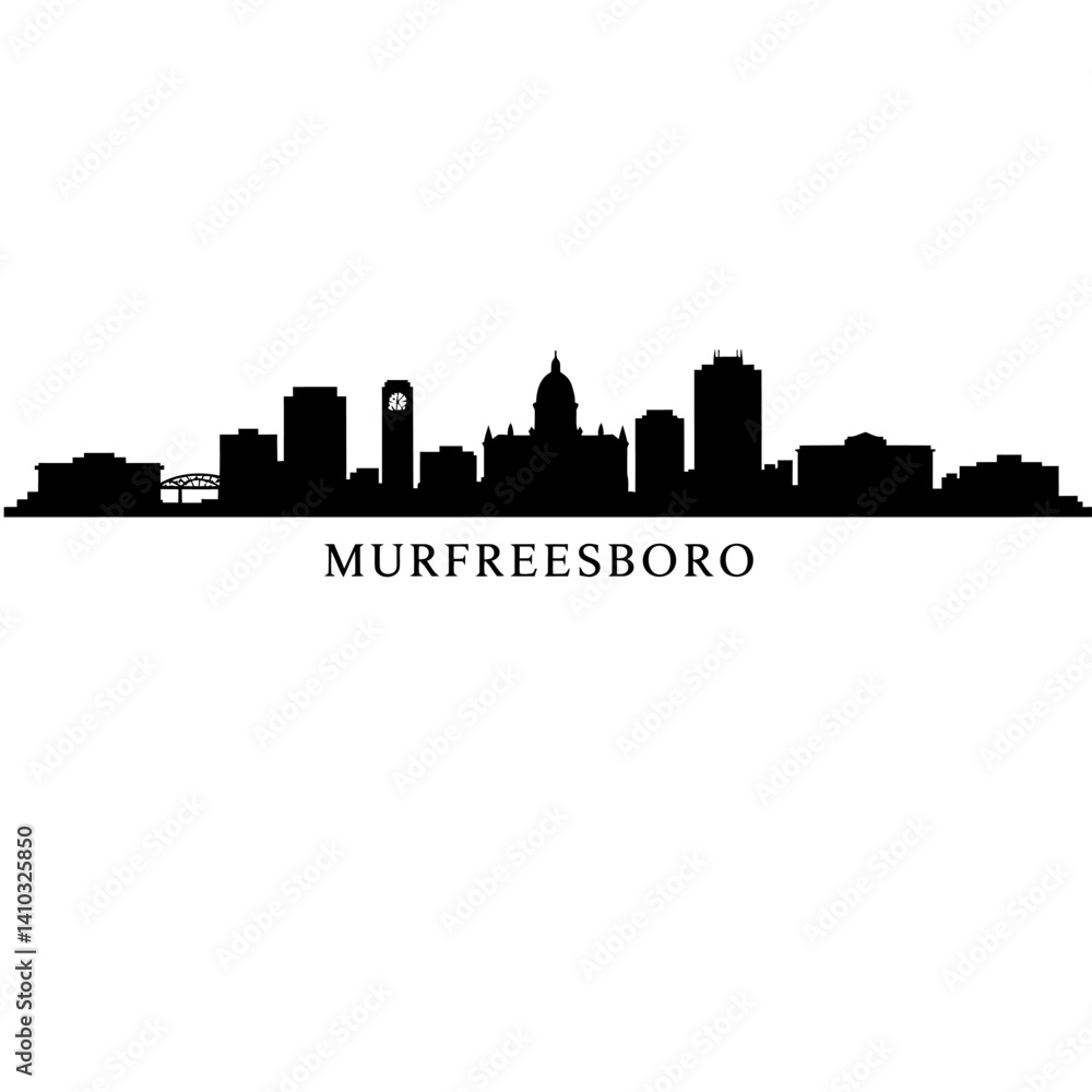 Murfreesboro skyline silhouette with city vector. Murfreesboro skyline silhouette with city vector.