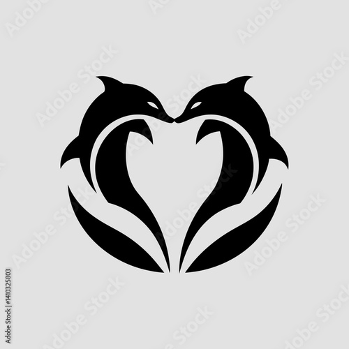Vector illustrations of two dolphins with heart icon