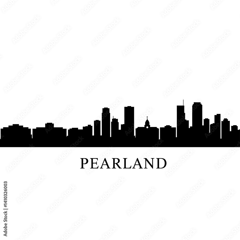 Naklejka premium Pearland Texas Skyline Silhouette Black and White.