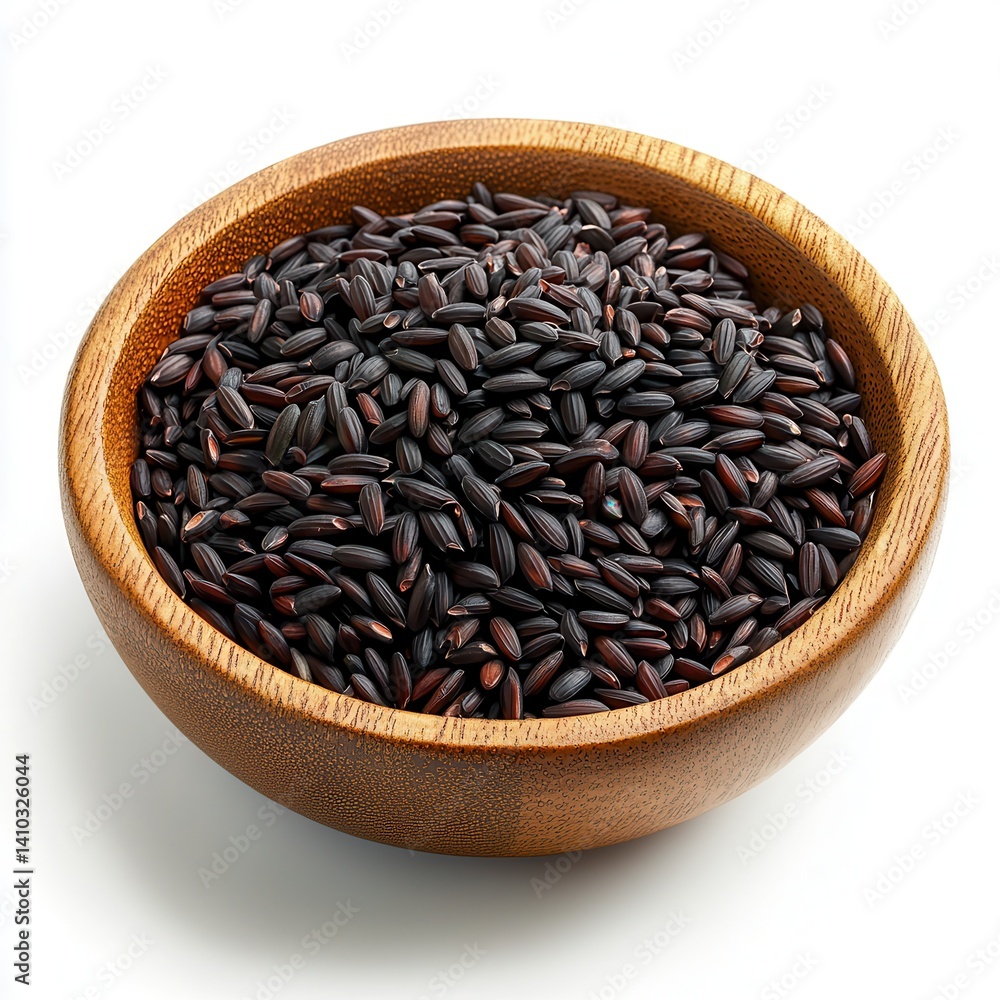 Dark brown rice in a wooden bowl Dark brown rice in a wooden bowl
