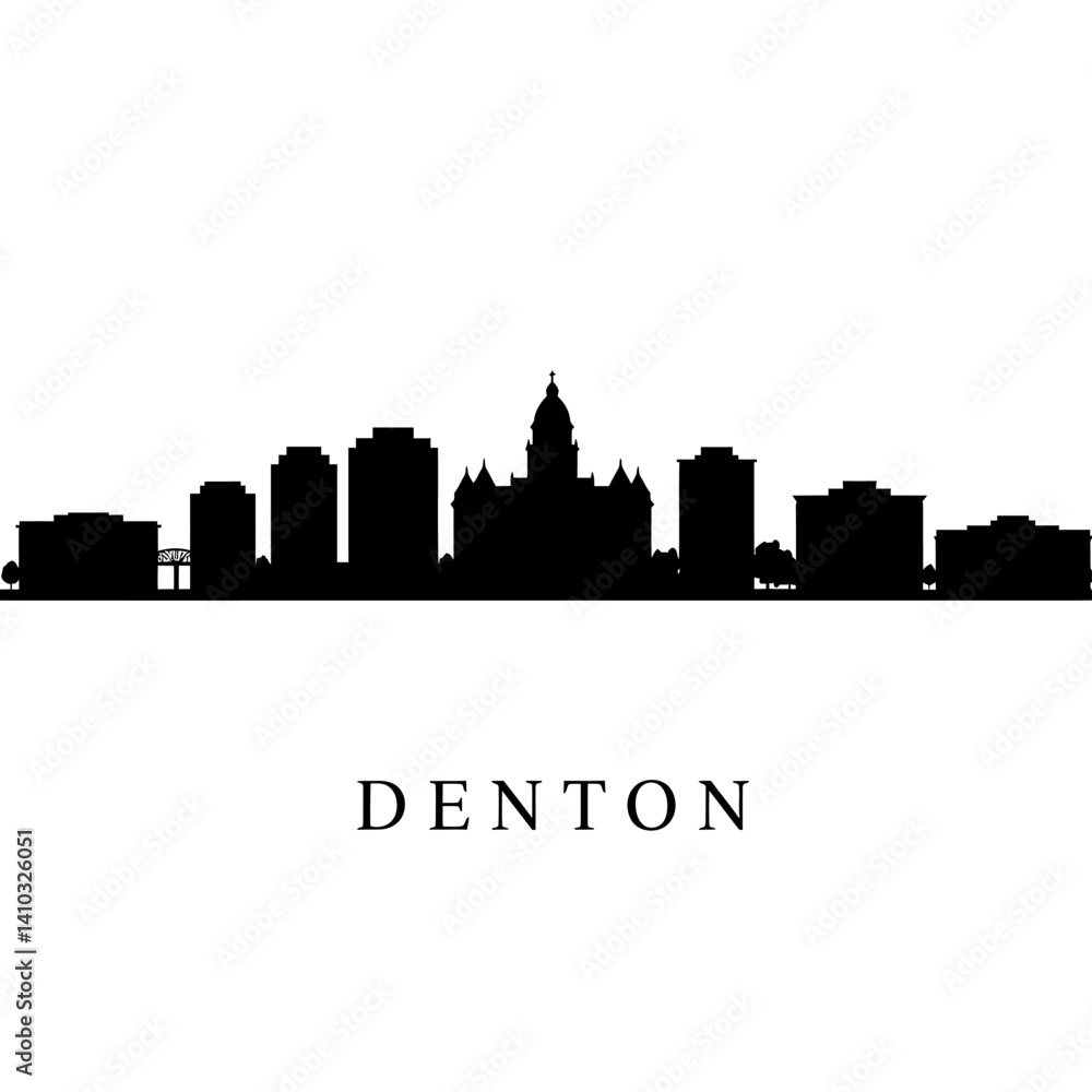 Denton Texas Skyline Silhouette Black. Denton Texas Skyline Silhouette Black.