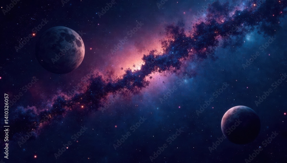 Obraz premium Darkened galaxy background with twinkling stars and planets, galaxy, astronomy