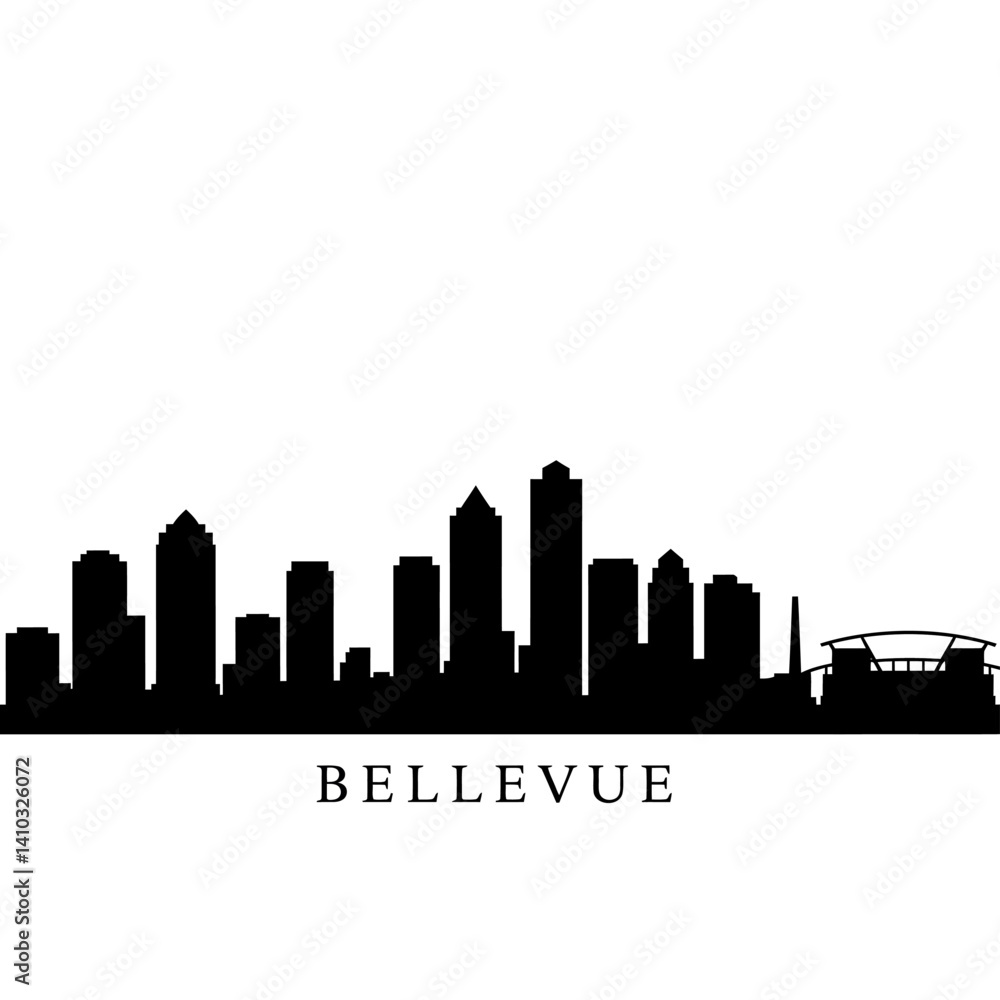 Bellevue Washington Skyline with Cityscape Silhouette. Bellevue Washington Skyline with Cityscape Silhouette.