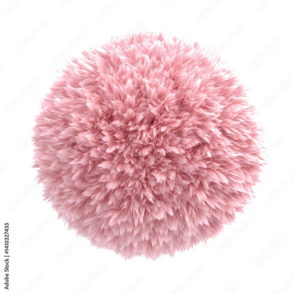 Fluffy Sphere of Textured Softness in a Pink Pastel Shade on White Fluffy Sphere of Textured Softness in a Pink Pastel Shade on White