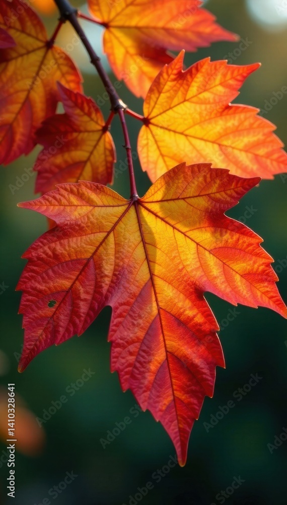 Close-up of colorful autumn leaves on a branch, foliage, autumn leaves, colorful leaves Close-up of colorful autumn leaves on a branch, foliage, autumn leaves, colorful leaves