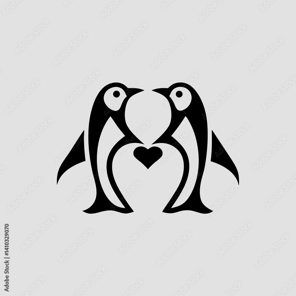 Fototapeta premium Vector illustrations of two penguins with heart icon