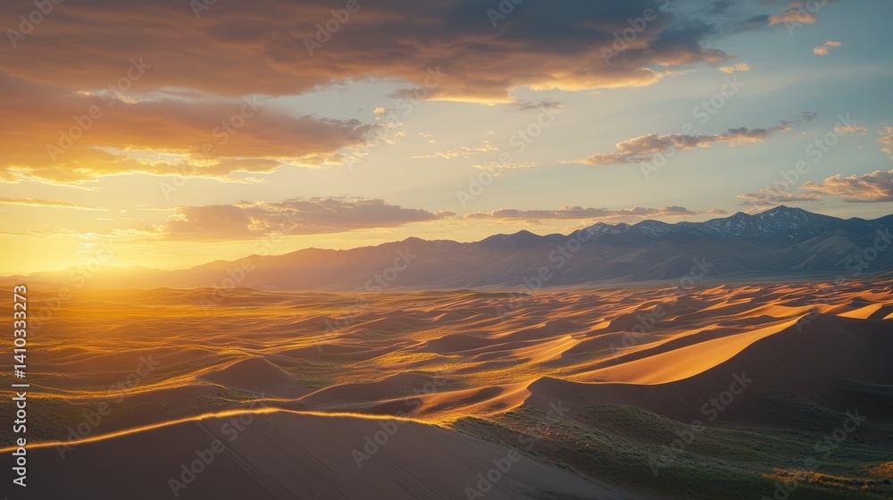 Desert Adventure: Captivating Sunset Sky Over Sand Dunes in a Stunning Desert Landscape Desert Adventure: Captivating Sunset Sky Over Sand Dunes in a Stunning Desert Landscape