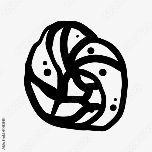 Line art logo of a cinnamon roll hand-drawn raisin bun doodle. Sweet swirl buns with cinnamon and raisins, ideal for bakery design. Vector illustrations isolated on a white background for branding.