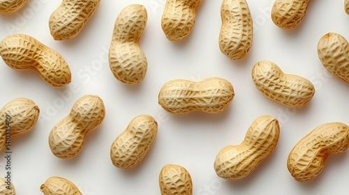 Obraz na płótnie Scattered Peanuts in Shell on White Background w salonie
