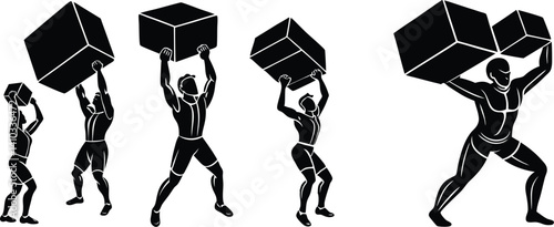 A person lifting a heavy object (like a concrete block or beam) — dynamic pose, bold outlines.