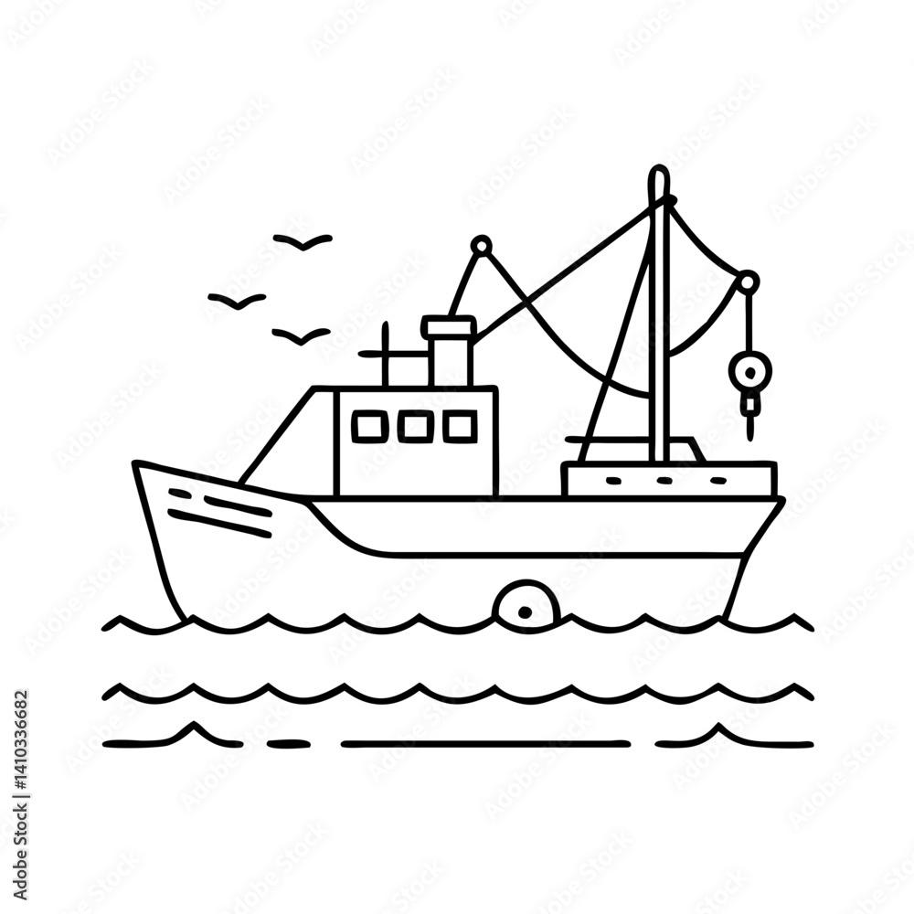 Obraz premium fishing boat icon, fishing boat vector illustration-simple illustration of fishing boat, perfect for fishing boat logos and icons
