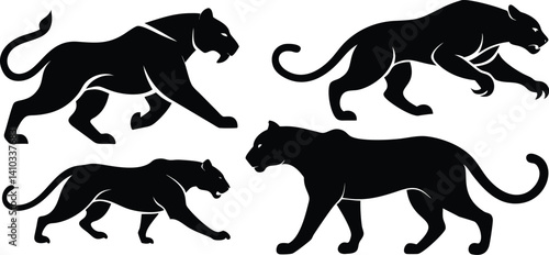 Black Panther Silhouettes Vector | Wild Cat Predator Poses Collection