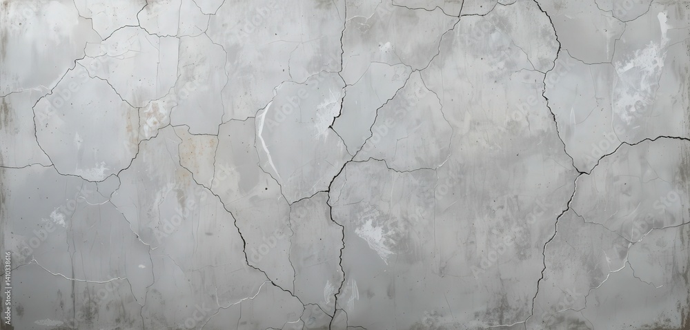 Obraz premium A weathered wall showcasing prominent cracks and peeling paint, revealing layers of texture and color. The distressed surface adds character, evoking a sense of age and history.