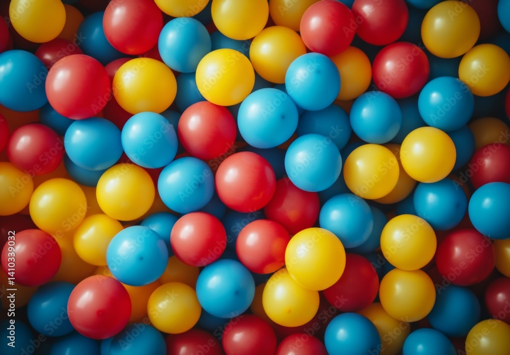 Close up view of a large collection of colorful plastic balls in red, yellow, and blue. The balls fill the entire frame, creating a vibrant and playful texture. Close up view of a large collection of colorful plastic balls in red, yellow, and blue. The balls fill the entire frame, creating a vibrant and playful texture.