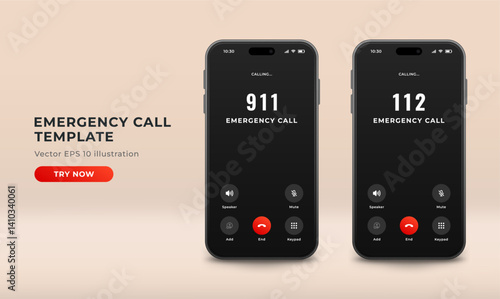 Emergency call 911 and 112, vector illustration. Emergency rescue service phone number.