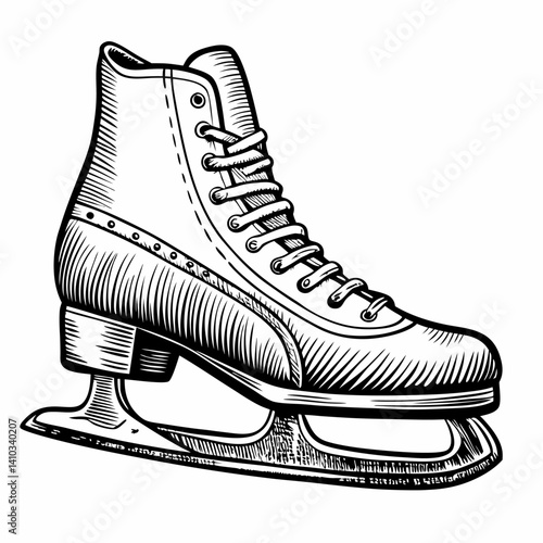 Detailed Vintage Ice Skate Illustration for Seasonal Sports Designs