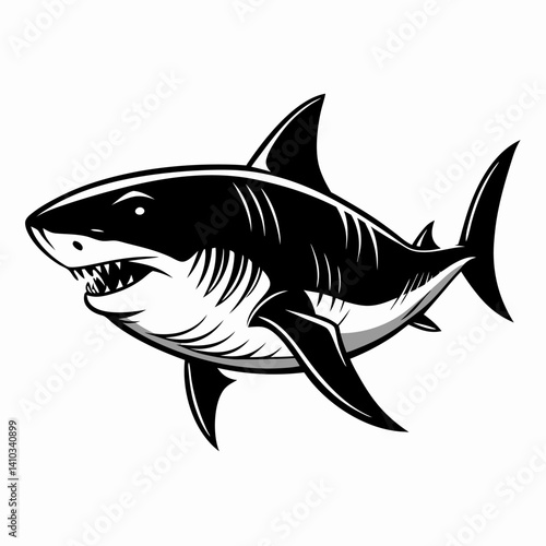  Illustration of a  Shark Bold Black and White Design