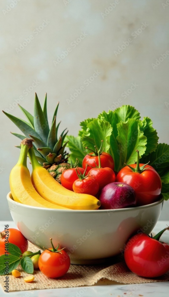 Vibrant arrangement of colorful fruits and vegetables in a bowl, healthy, fruits, bowl Vibrant arrangement of colorful fruits and vegetables in a bowl, healthy, fruits, bowl