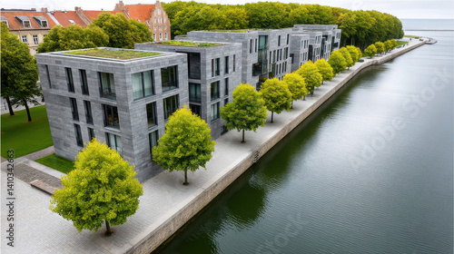 Modern city showcases innovative water recycling, green rooftops, and clean river management for sustainable urban living