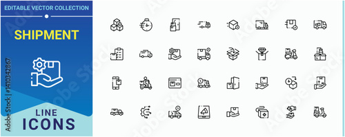 Shipment related icon. Contains such icons as logistic, transport, transportation, deliver, courier, distribution and more. Delivery icon set. Sign and Symbol. Vector artwork and illustration.