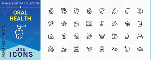 Set of Oral Health line icon. Contains such symbols as dentist, hospital, oral, dentistry, health, doctor and more. Dental icon set. Minimal icons collection. Vector illustration.