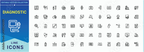 Diagnostic line icon. Included clinic, care, doctor, medicine, medical, test and more. Web icons pack. Laboratory line icon. Art and illustration.