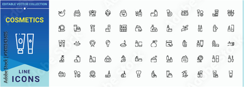 Cosmetics icon set. Contains such icons as  product, care, skincare, makeup and more. Minimal icons pack. Skincare icon. Editable vector stroke.
