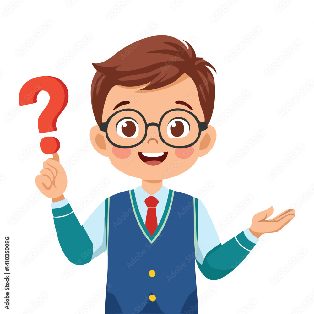 Smart Boy with Question Mark Gesture in Flat Style Smart Boy with Question Mark Gesture in Flat Style