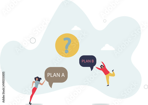 Business solution and goals.Cartoon people choose between options, plan A and B scenario.flat character life .