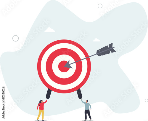 Business solution and goals.customers holding bullseye circle with arrow.flat character life .