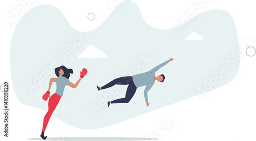 Success businesswoman winning business competition, woman leadership or challenge to overcome or defeat enemy concept.flat character life .