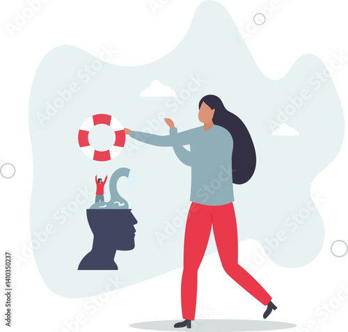 Mental illness therapy or help, depression or anxiety disorder rescue, psychology or stressed healing concept.flat character life .