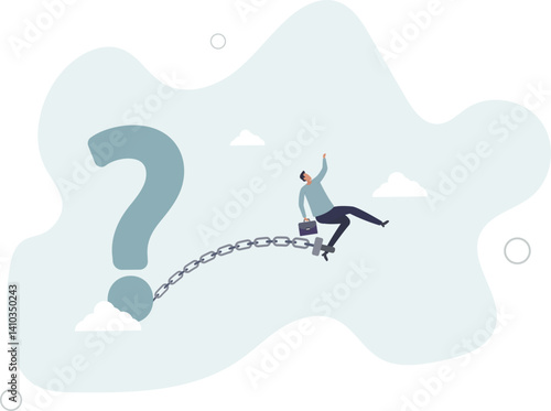 Struggle with unanswered question, problem or difficulty, hard questions or unsolvable quest concept.flat character life .