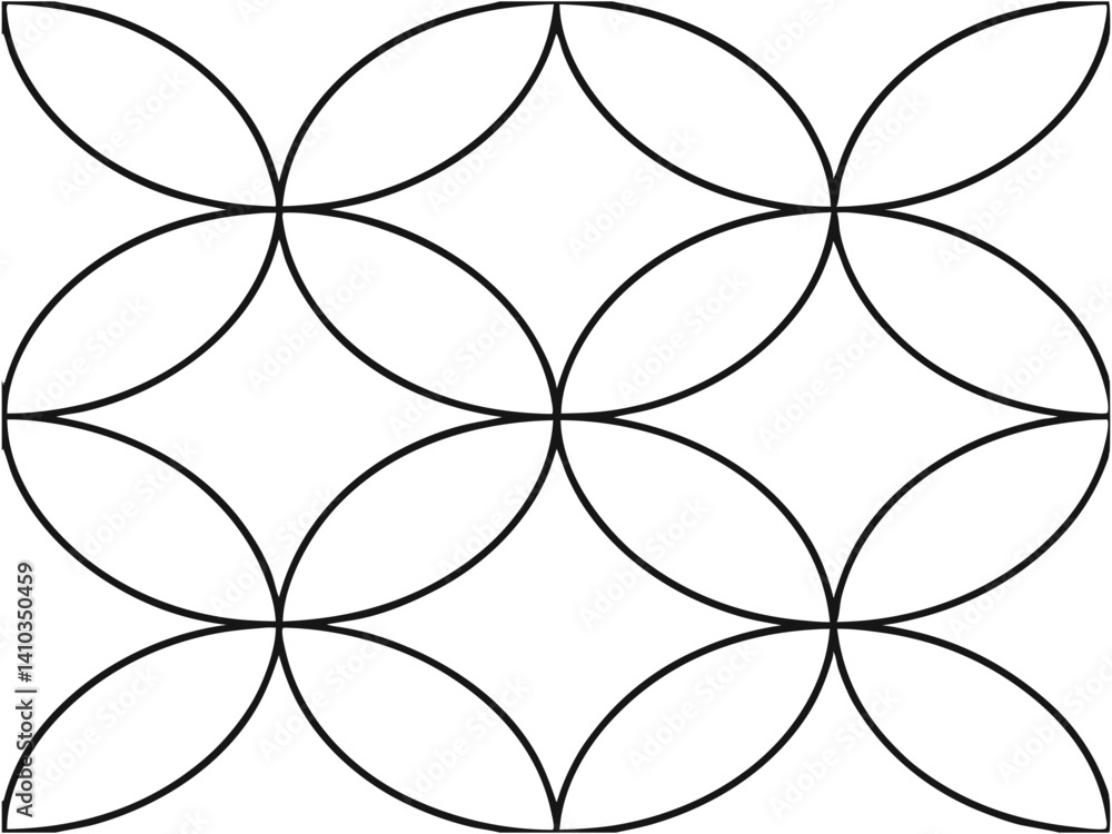 Geometric Floral Overlapping Circle Pattern in Black and White. circle, floral, geometric, overlapping, seamless, outline, modern, tile, abstract, symmetry
