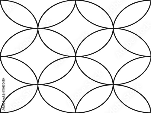 Obraz na płótnie Geometric Floral Overlapping Circle Pattern in Black and White. circle, floral, geometric, overlapping, seamless, outline, modern, tile, abstract, symmetry w salonie