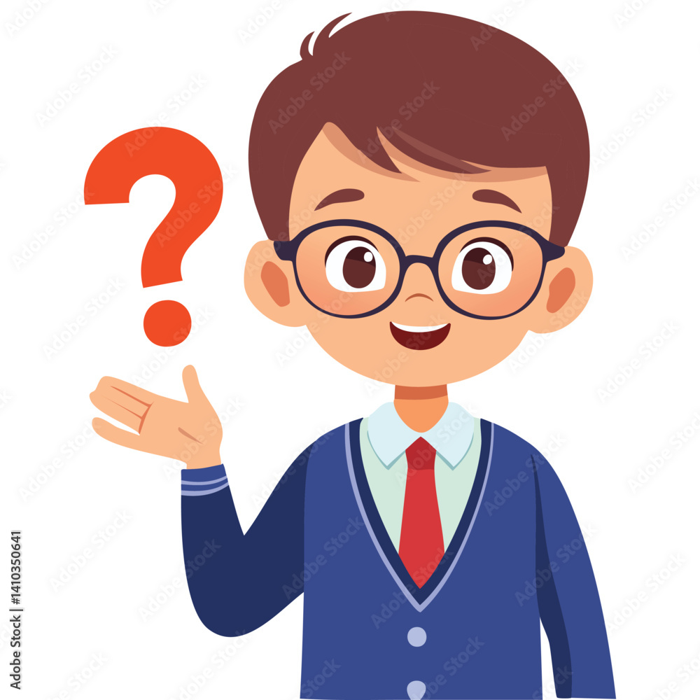 Smart Boy with Question Mark Gesture in Flat Style Smart Boy with Question Mark Gesture in Flat Style