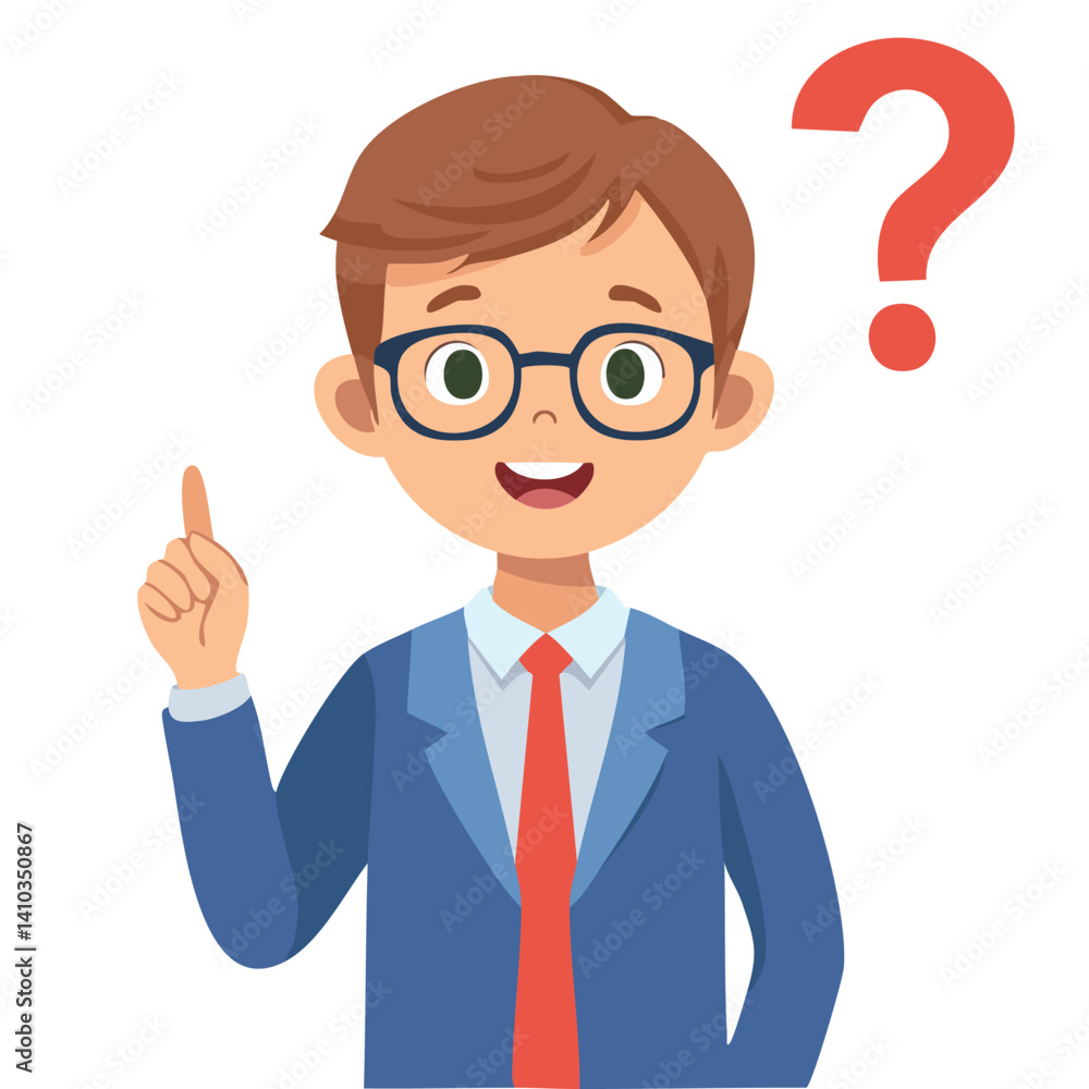 Smart Boy with Question Mark Gesture in Flat Style Smart Boy with Question Mark Gesture in Flat Style