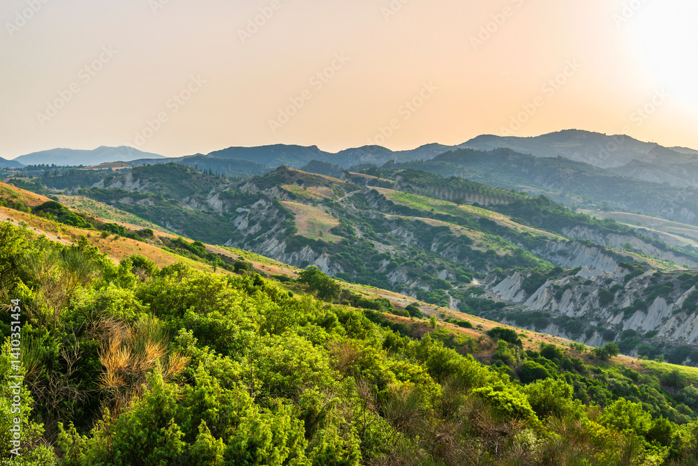 Fototapeta premium rural countryside landscape during a sunny summer day inside Val d'Agri, Basilicata